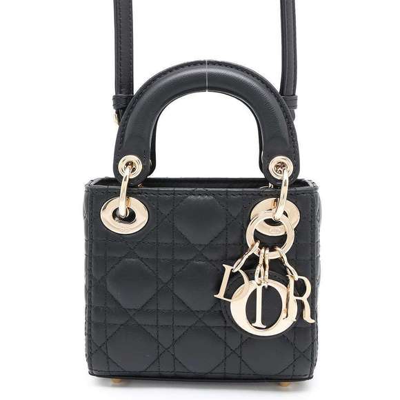 Dior Handbags - Christian Dior Lady Dior Cannage Micro Lambskin Handbag Black